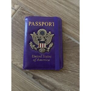 NEW‎ PURPLE PASSPORT CASE USA METAL EAGLE EMBLEM 3D  WALLET CREDIT CARD